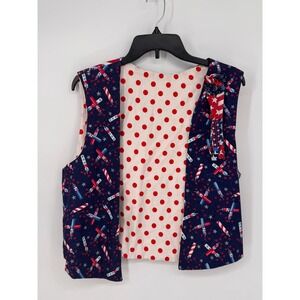 Handmade Patriotic Vest Women L Navy Red White Good Fireworks Stars Americana